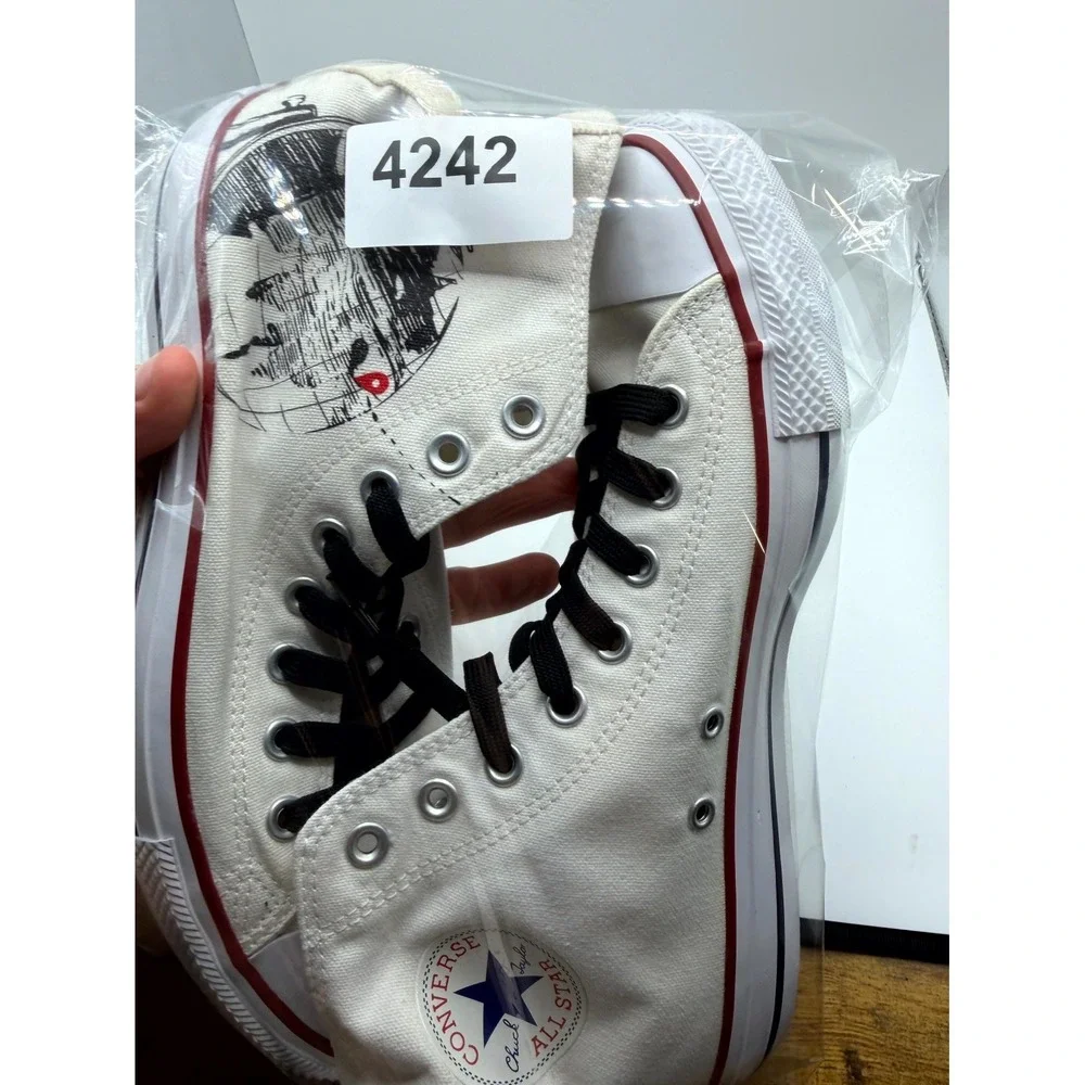 Converse Chuck Taylor All Star Hi M7650 White Globe Print Mens 8.5 Womens 10.5